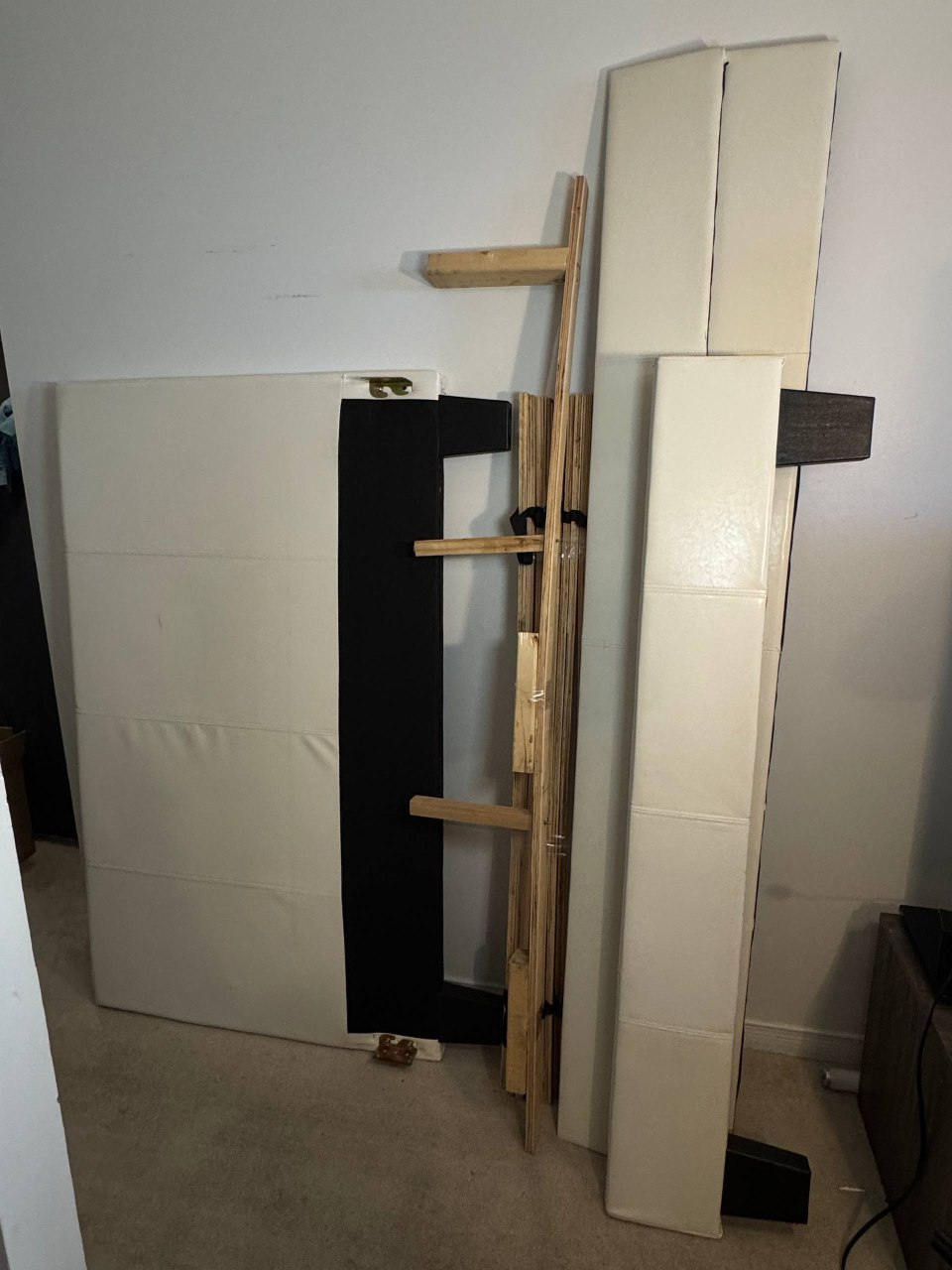 White Faux Leather Upholstered  Double Bed Frame - Disassembled - photo 3