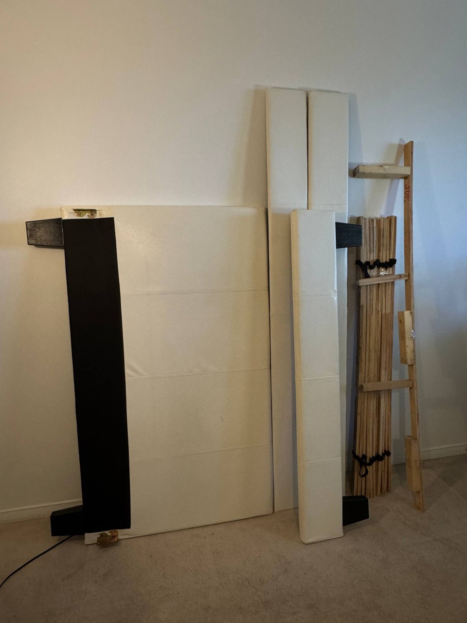 White Faux Leather Upholstered  Double Bed Frame - Disassembled - photo 2