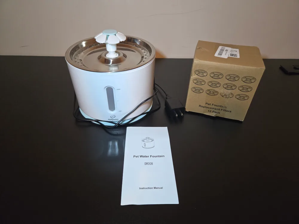 FluffyUnion Cat Water Fountain + Stainless Lid + 11 Filters thumbnail