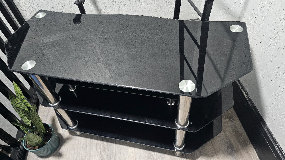 AVF Transitional Steel & Glass TV Stand - Black/Chrome - photo 2