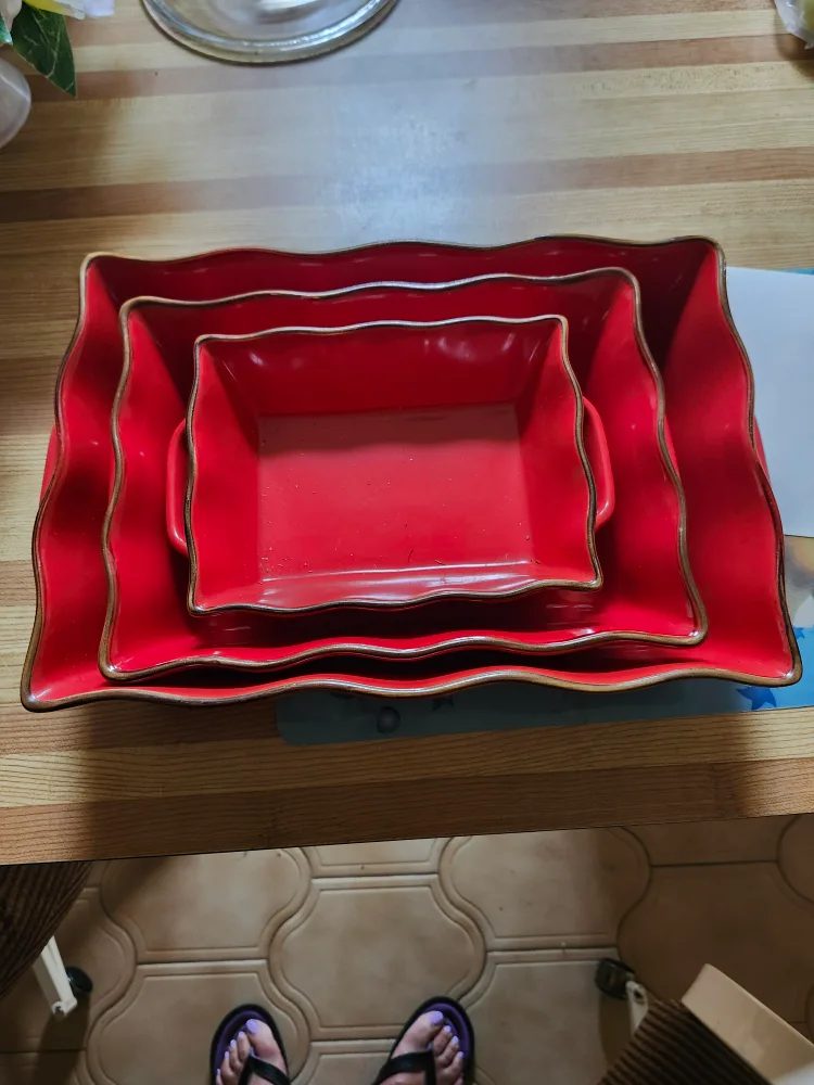 Red Ceramic Baking Dish Set (3) thumbnail