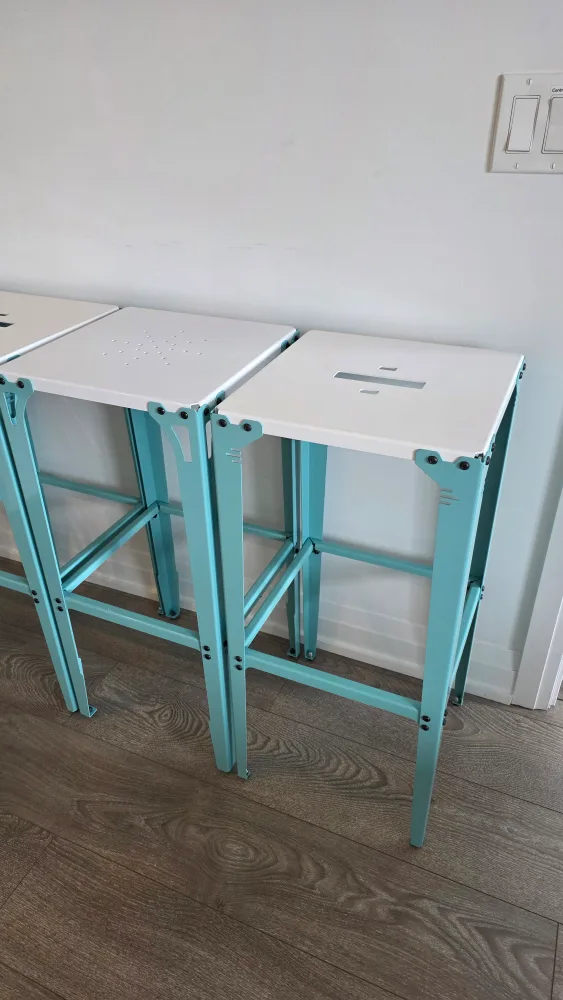 Set of 4 Bar Stools - White & Turquoise image indicator(3)