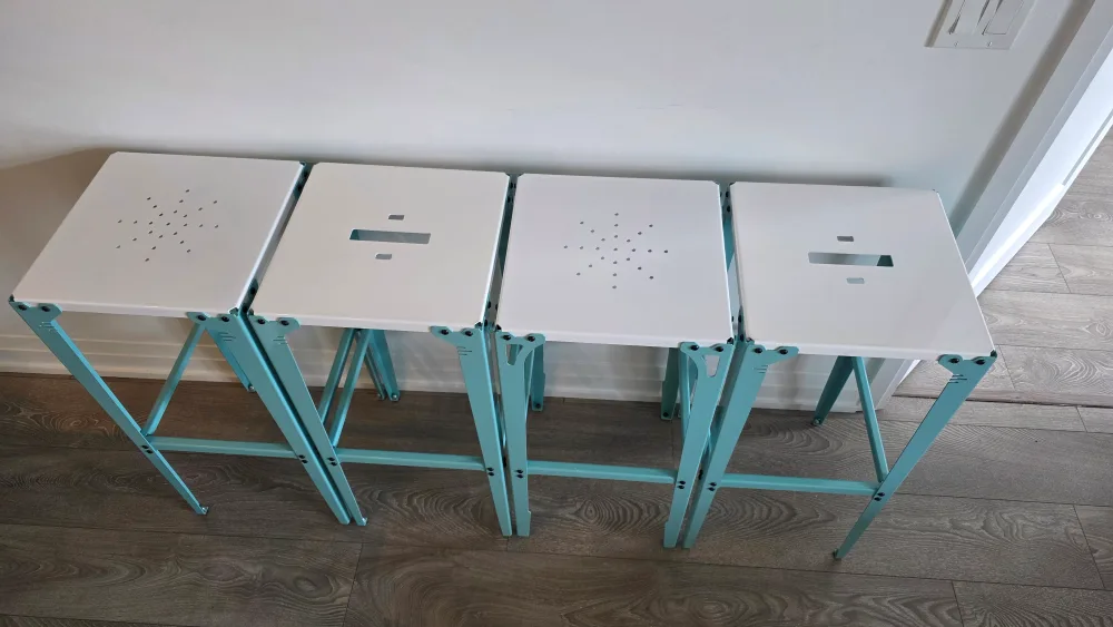 Set of 4 Bar Stools - White & Turquoise image indicator(4)