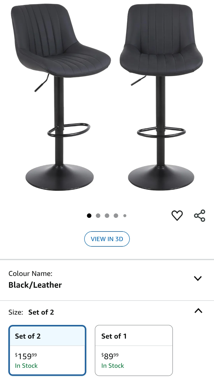 Set of 2 Black Leather Bar Stools - photo 5