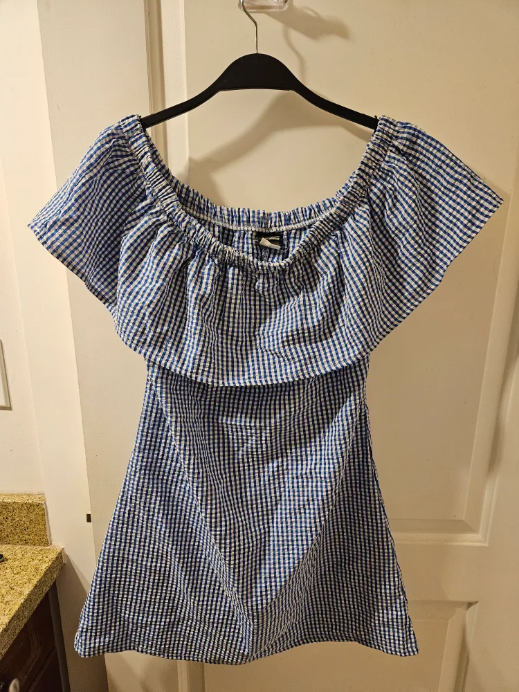 Blue Gingham Off-Shoulder Dress - Size S/P🧡 thumbnail