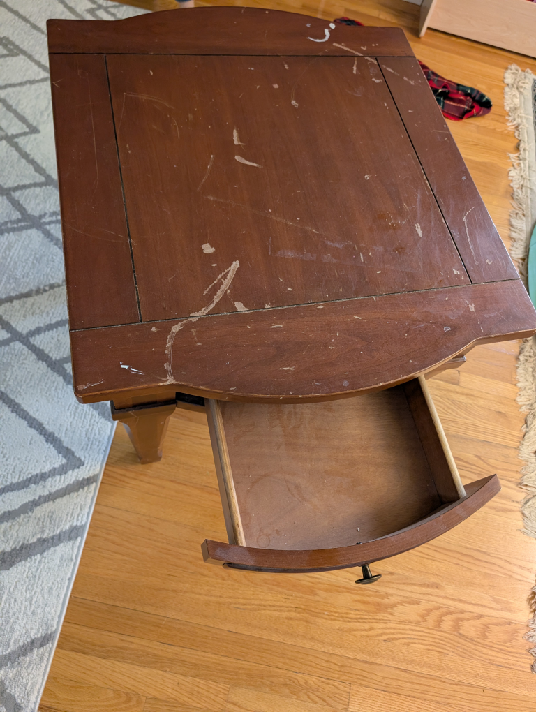 🥕Broyhill Brown Wood End Table with Drawer - photo 3