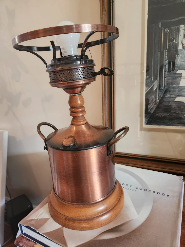 Vintage Copper & Wood Accent Lamp