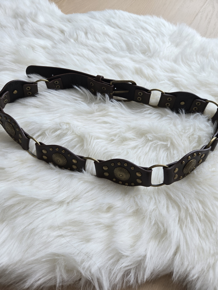 Brown Leather Belt with Gold Accents - photo 2
