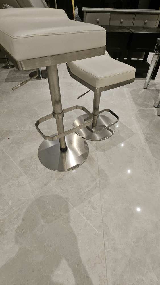 THREE White Leather Chrome Barstool