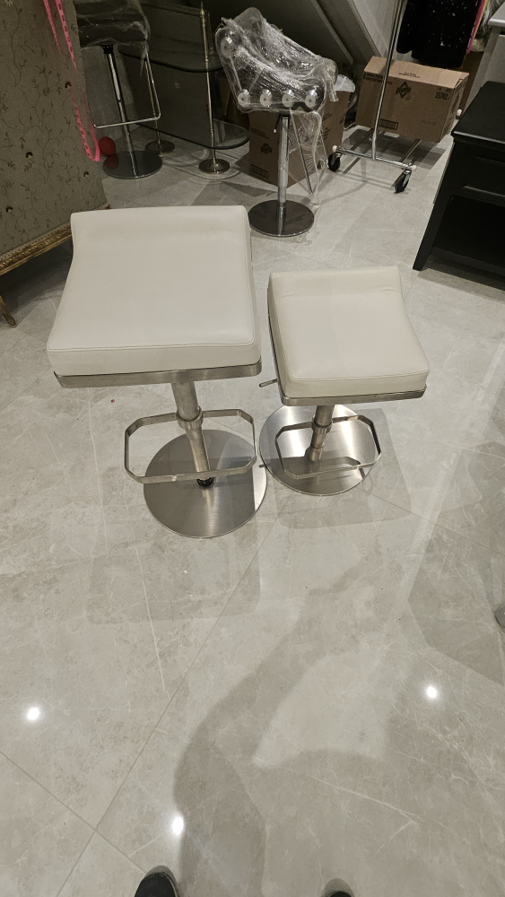 THREE White Leather Chrome Barstool - photo 2