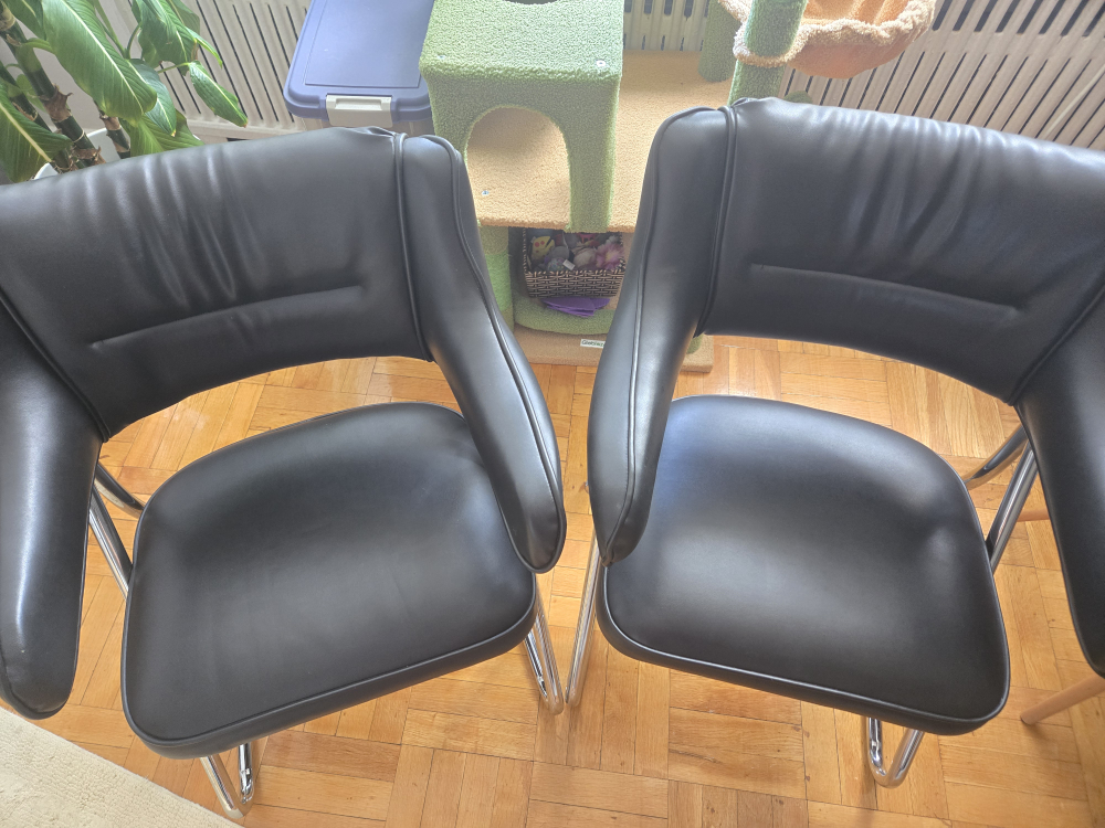 Pair of Black Leather & Chrome Chairs - photo 3