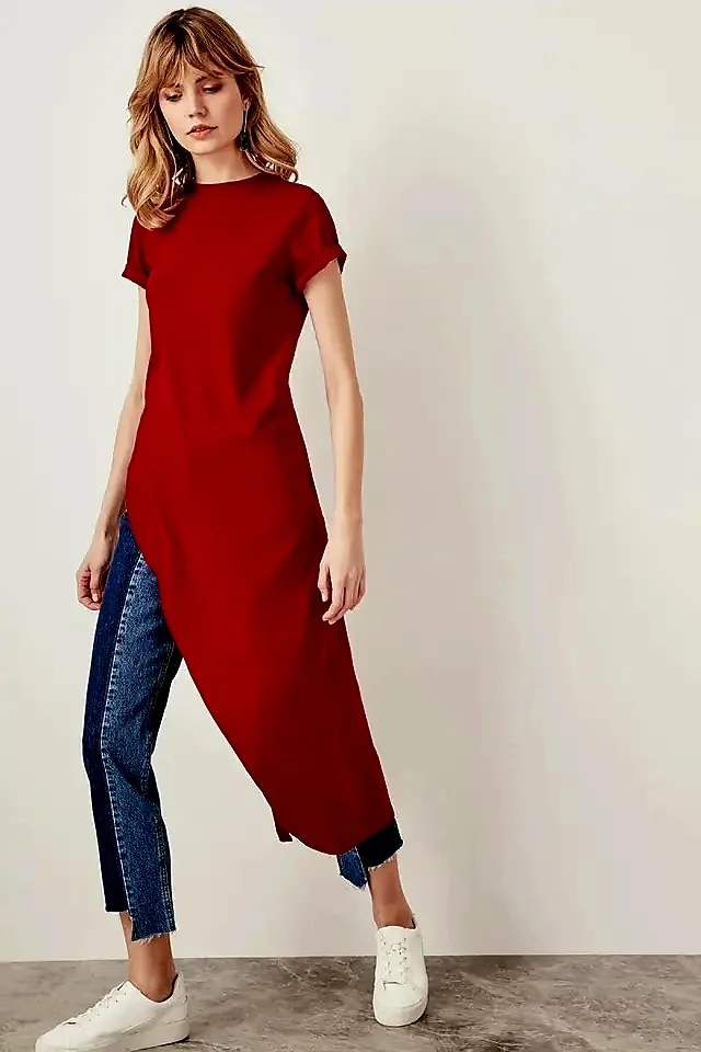 Brand New Burgundy Tunic Top with Side Slit image indicator(2)