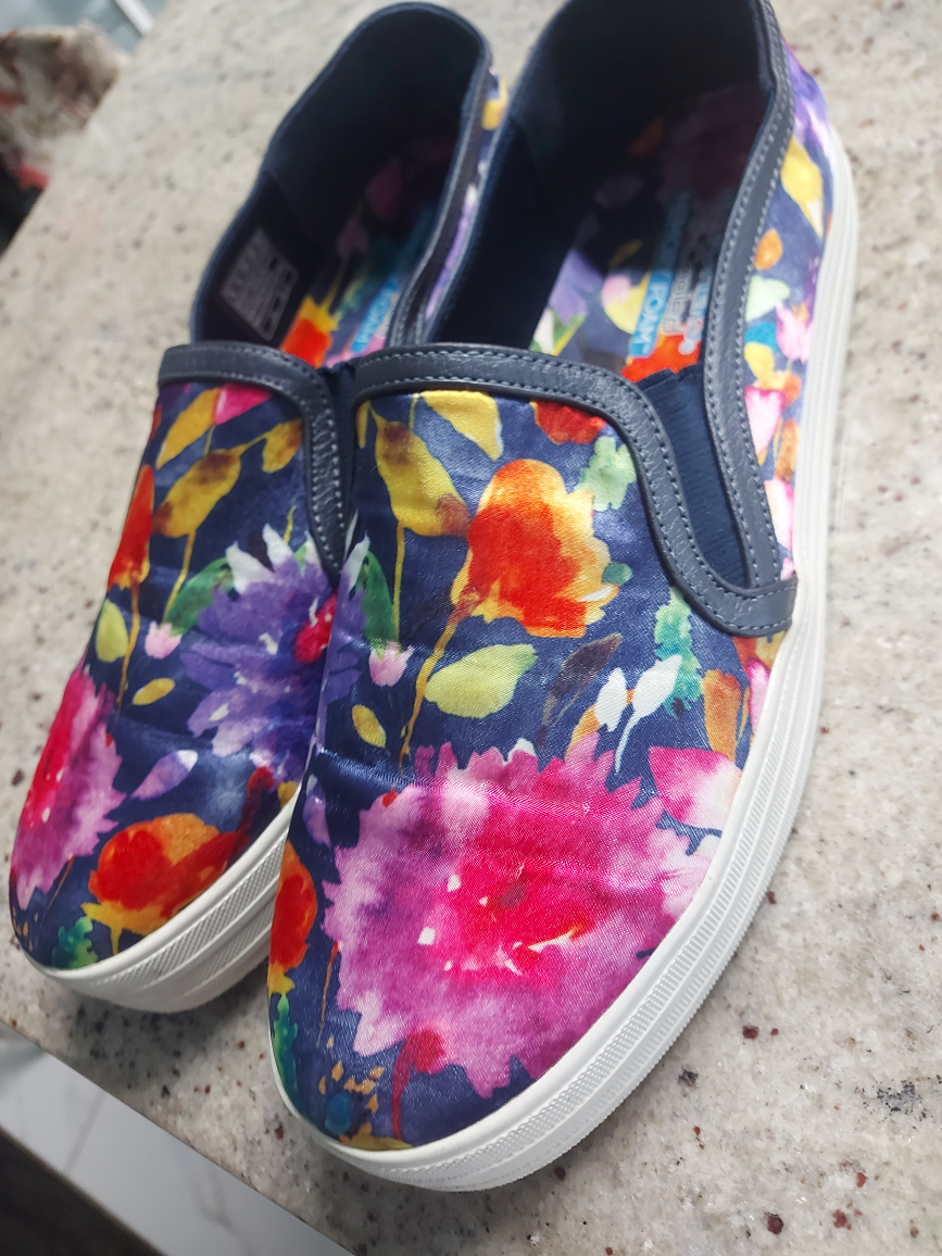 Skechers Air-Cooled Memory Foam Floral Slip-Ons - Size 9