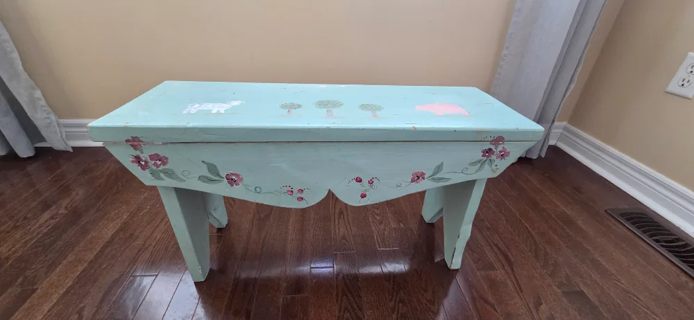 Hand-Painted Wooden Bench 28.5x10x15.5" thumbnail