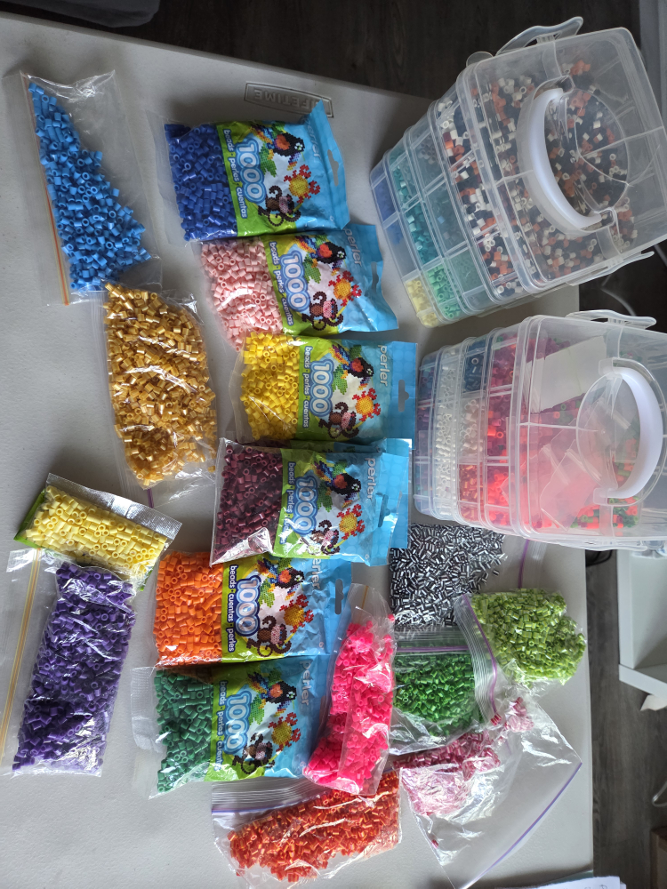 Perler Beads Lot with Pegboards & Ironing Paper
