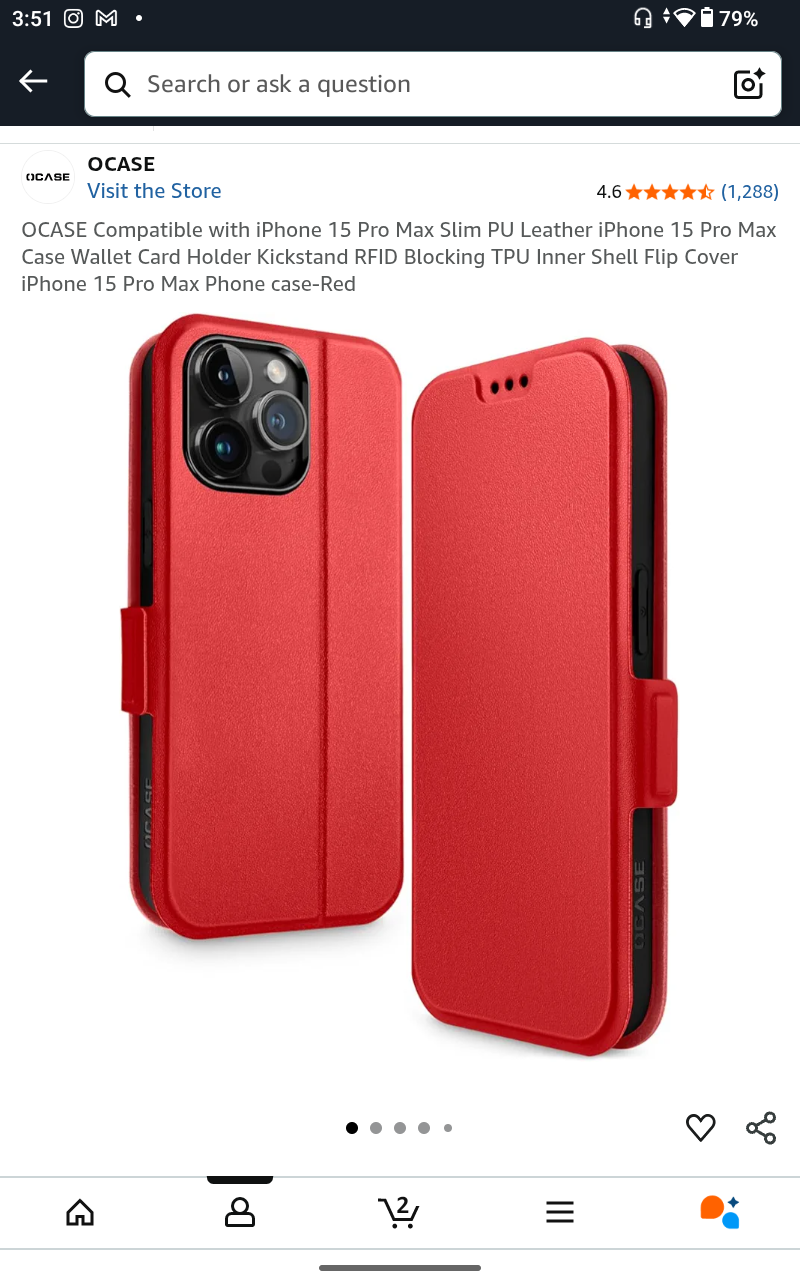 OCASE iPhone 15 Pro Max Red Wallet Case