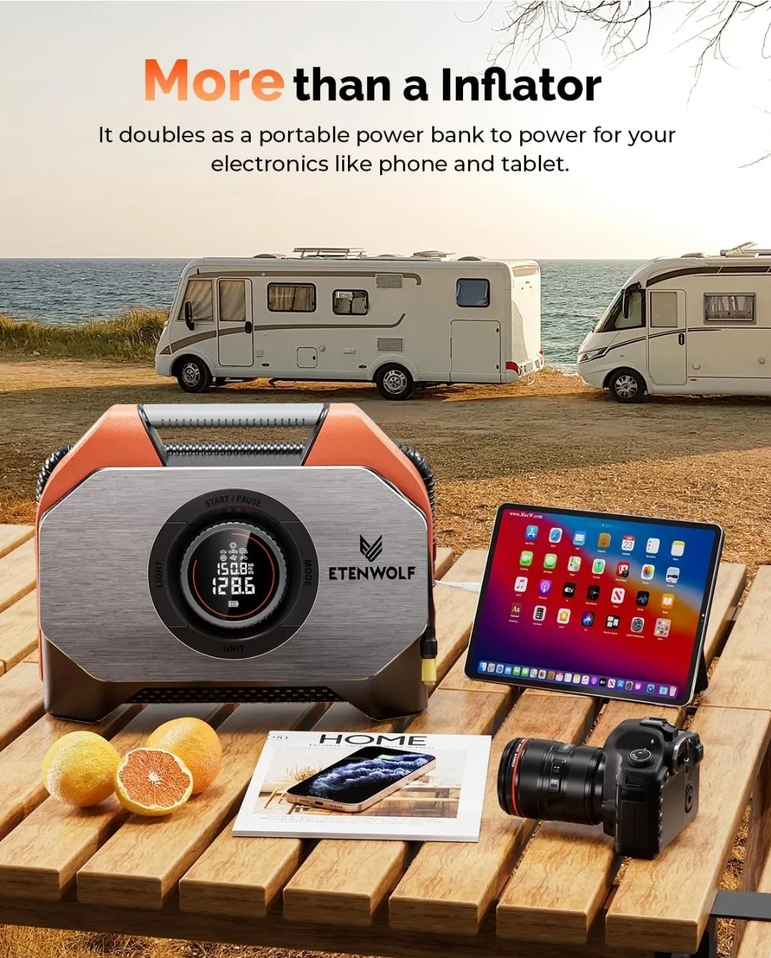 Etenwolf Vortex S6 Cordless Tire Inflator, Heavy-Duty Power Bank image indicator(8)