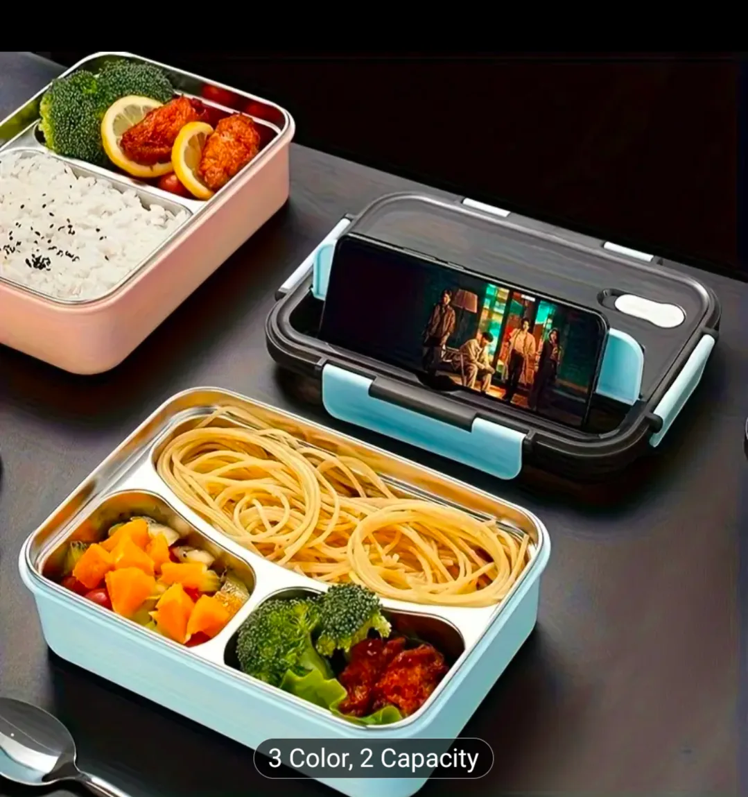 brand new stainless steel 3 compartments lunch box image indicator(4)