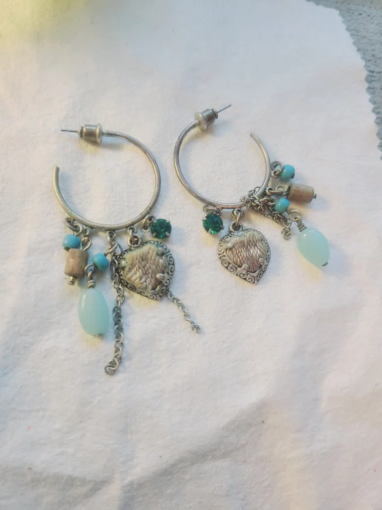 Vintage Hoop Earrings with Heart Charms thumbnail
