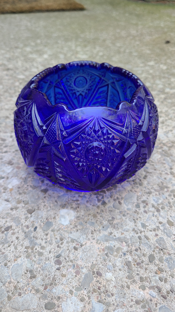 Vintage Cobalt Blue Cut Glass Bowl