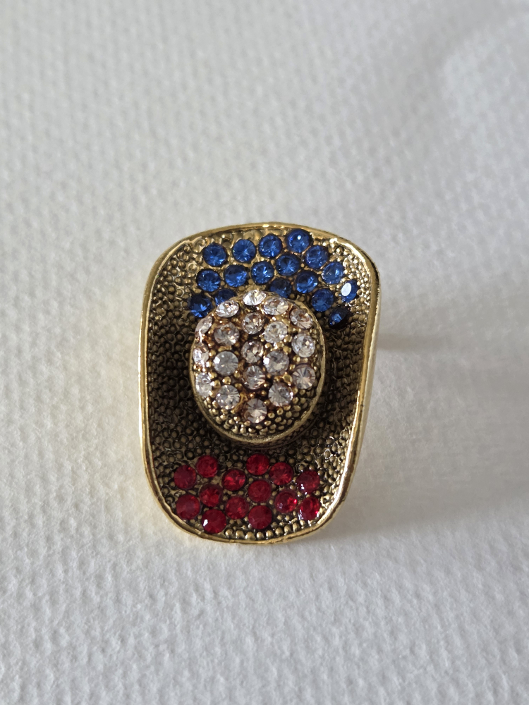 Rhinestone  Gold Tone Cowboy Hat Pin