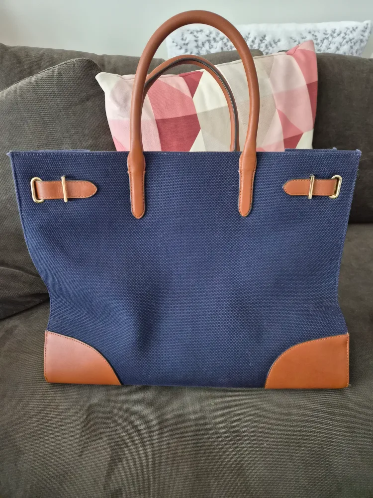 Ralph Lauren Navy Canvas & Leather Tote Bag image indicator(2)