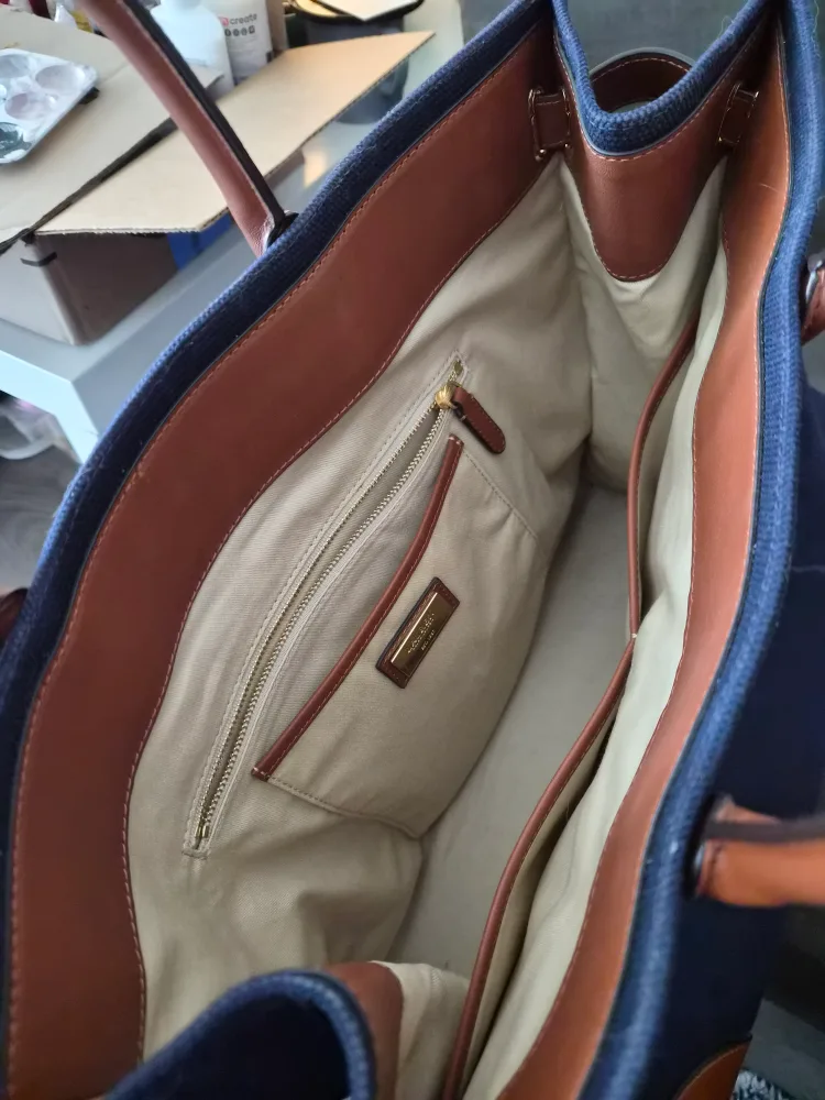Ralph Lauren Navy Canvas & Leather Tote Bag image indicator(3)