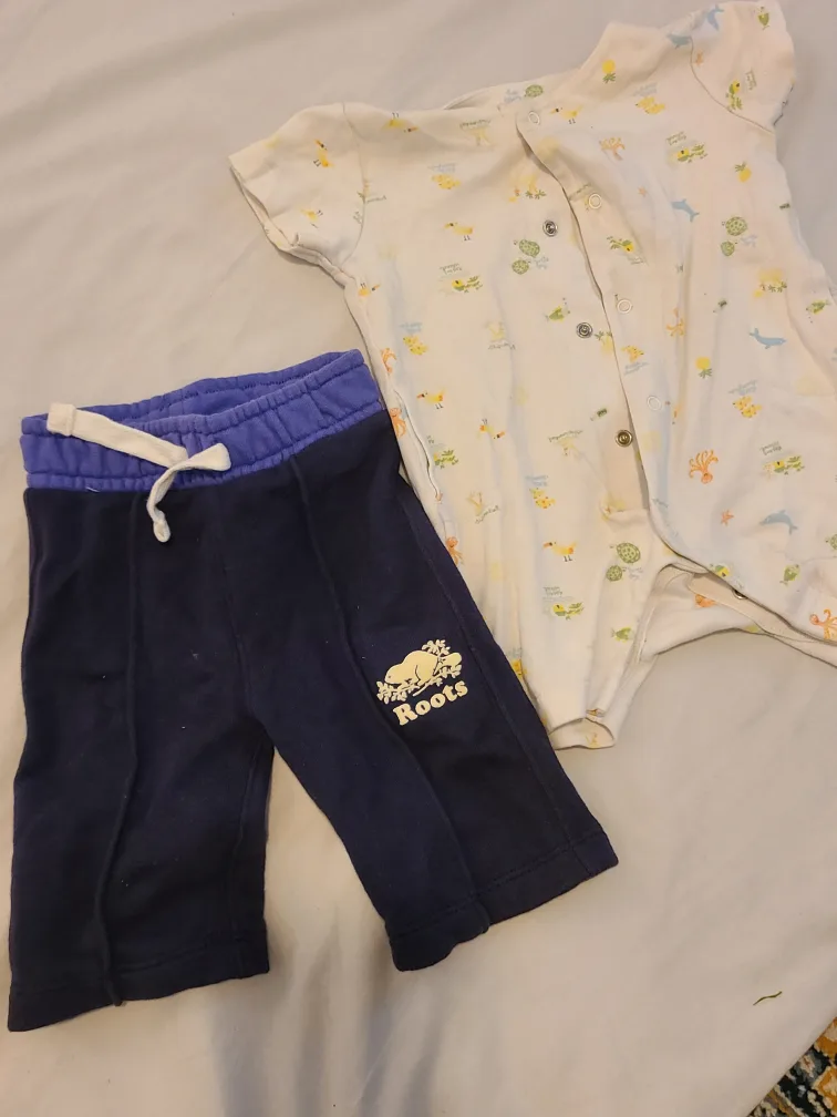 Roots Baby Pants & Baby GAP Onesie, 0-3 months thumbnail
