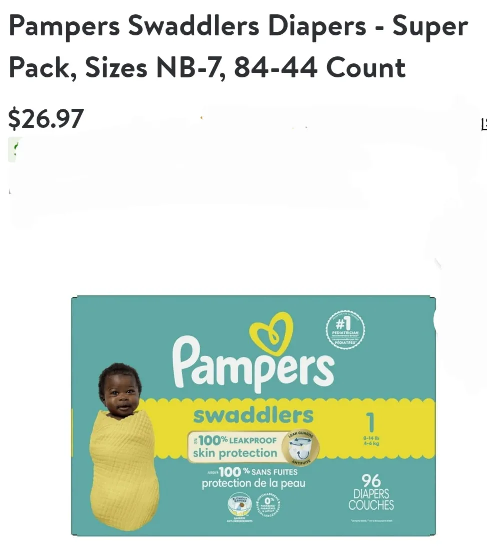 Pampers Swaddlers Diapers, Size NB, 96 Count thumbnail