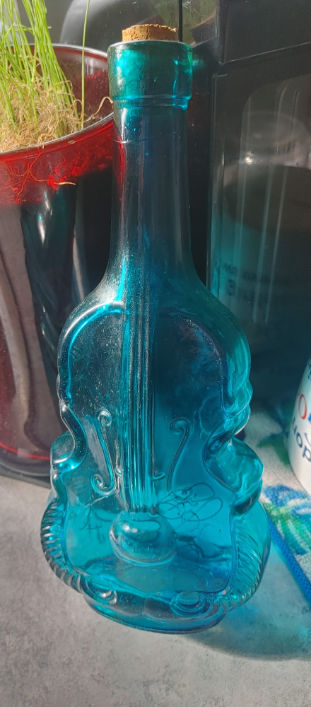 Blue Glass Violin Bottle signed by Bif Naked
