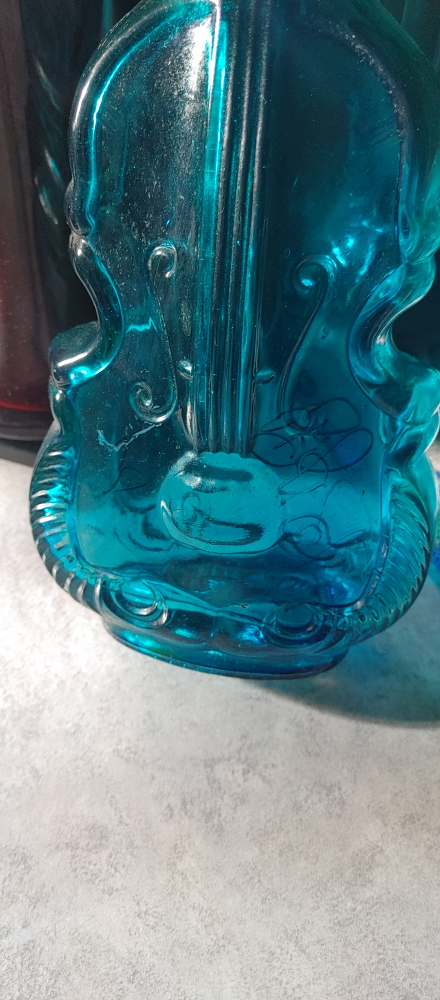Blue Glass Violin Bottle signed by Bif Naked - photo 2