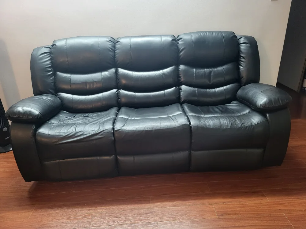 3 seater Black Faux Leather Reclining Sofa image indicator(5)
