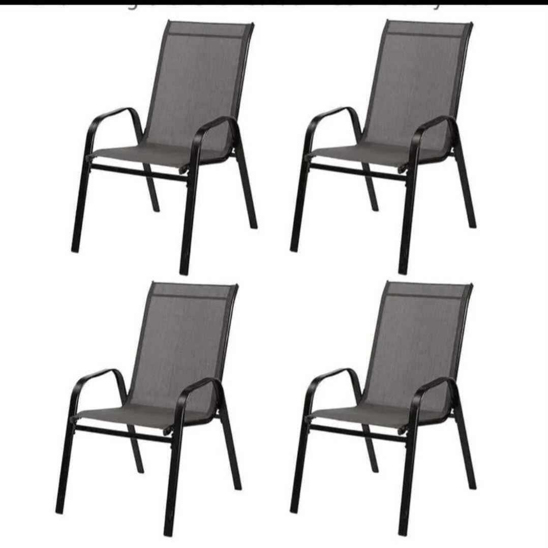 Set of 4 Black Mesh Patio Chairs - photo 4