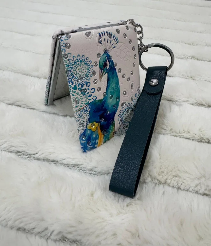 Peacock Design Compact Mirror with Strap image indicator(2)