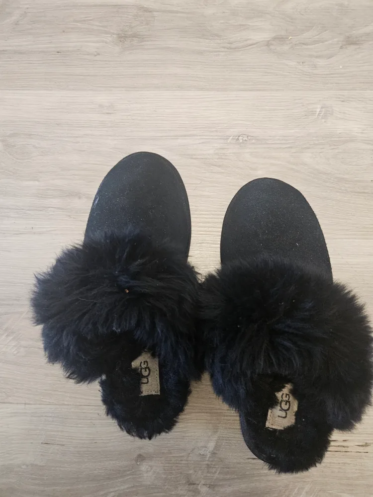 UGG Black Furry Slippers