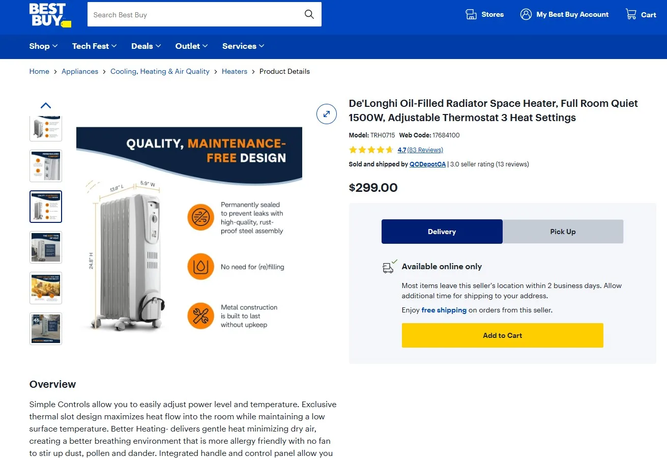 Brand New DeLonghi Radiator Space Heater For Sale image indicator(8)