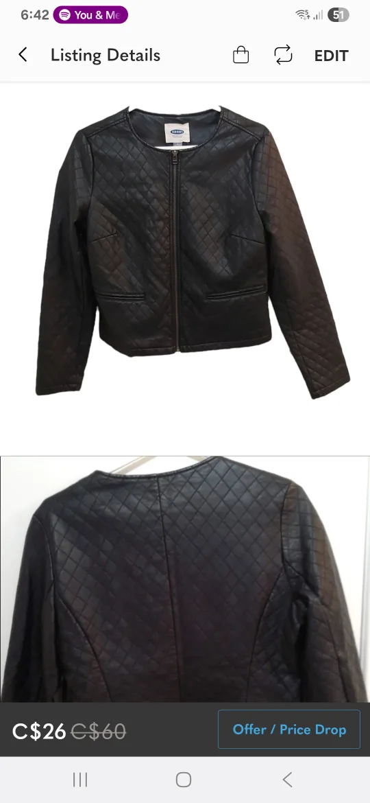 🥕#freecycle Old Navy black diamond quilted zip up jacket, M thumbnail