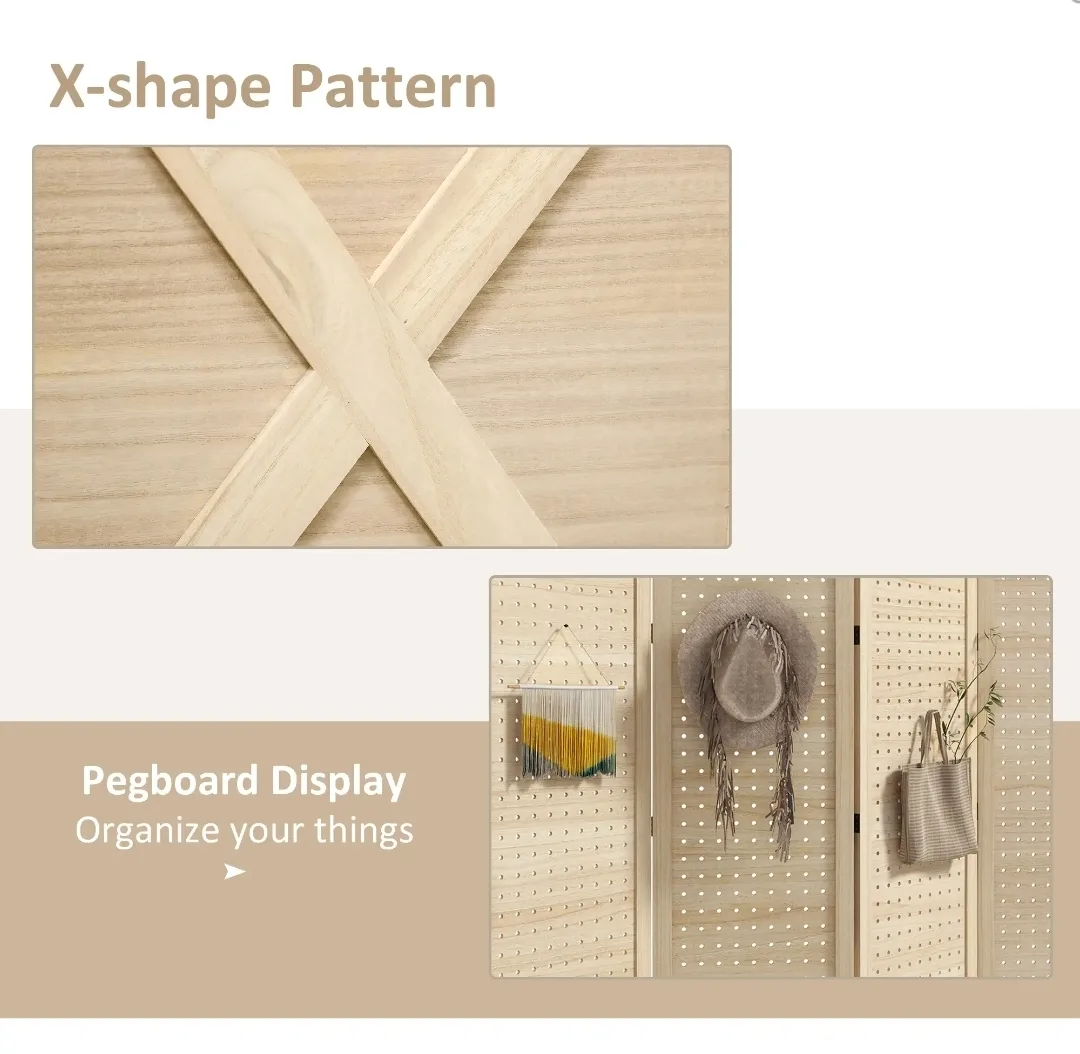 ✨ Wooden Room Divider – 4 Panel Privacy Screen with Pegboard image indicator(4)