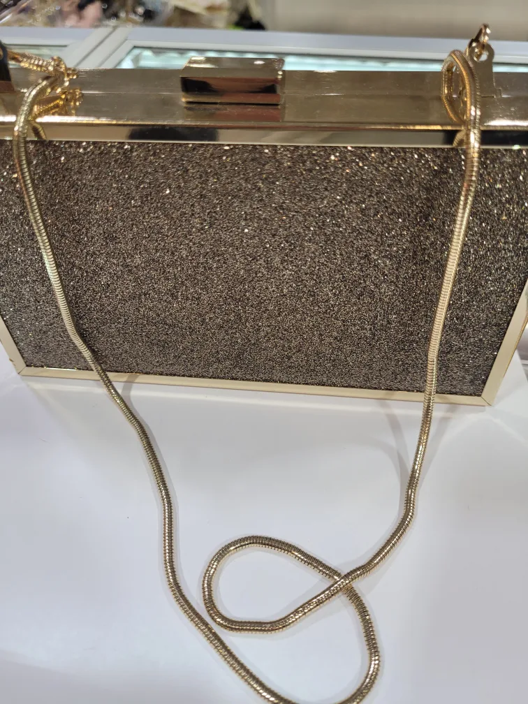 Gold Glitter Evening Clutch with Chain thumbnail