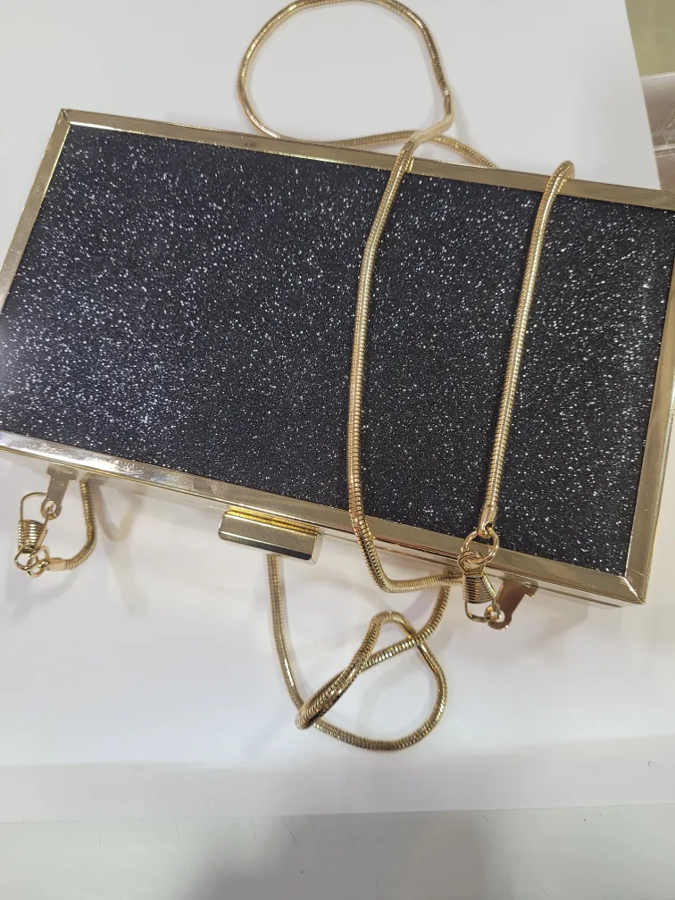 Gold Glitter Evening Clutch with Chain image indicator(2)