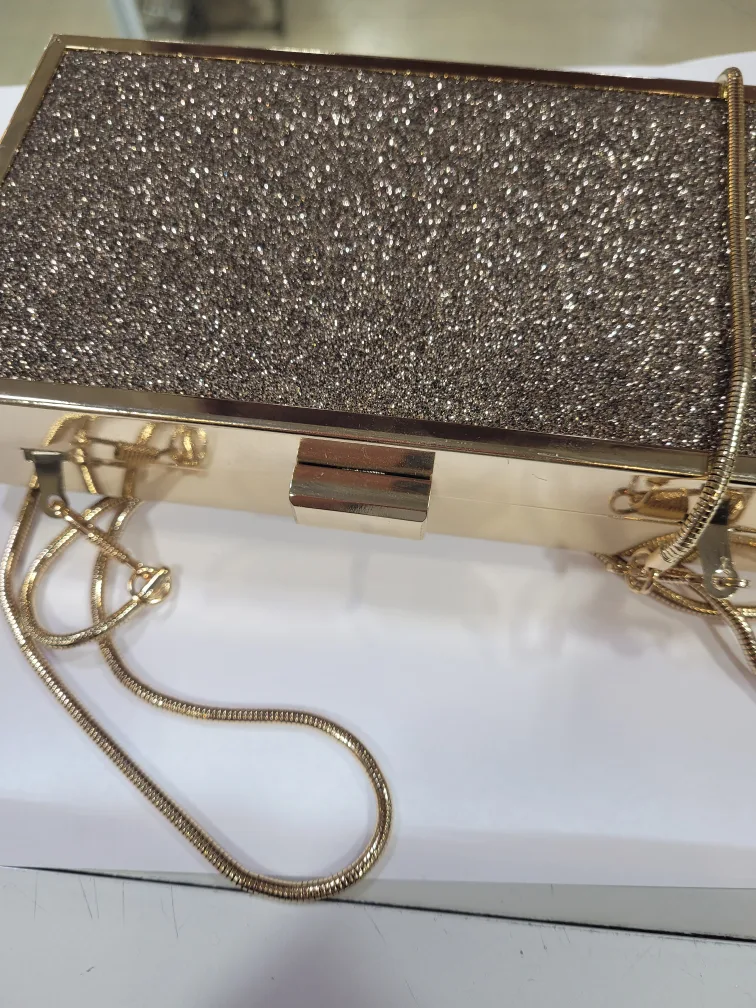 Gold Glitter Evening Clutch with Chain image indicator(3)