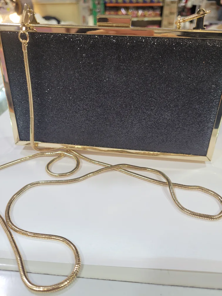 Gold Glitter Evening Clutch with Chain image indicator(4)