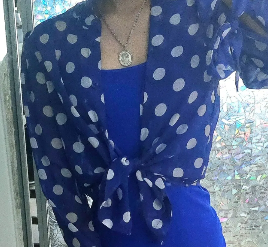 Blue Polka Dot Blouse & Dress Set thumbnail