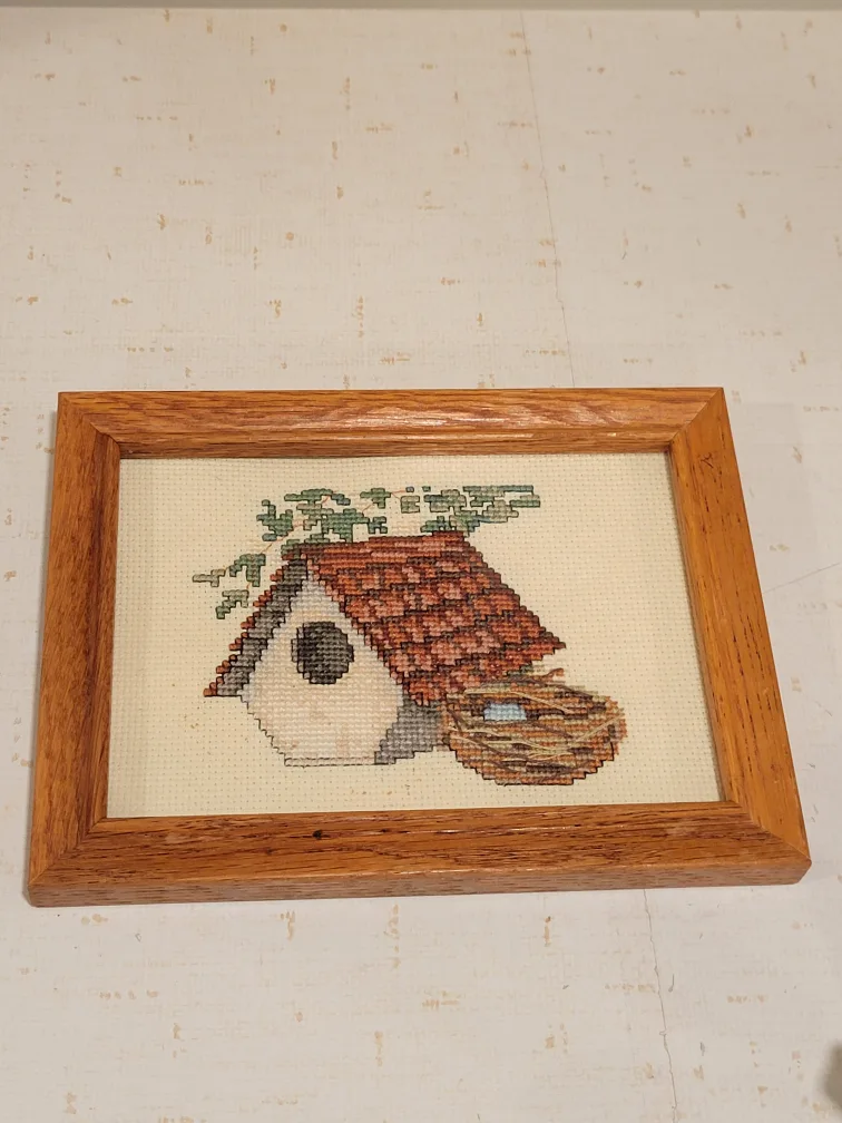 Framed Cross Stitch Birdhouse Picture image indicator(3)