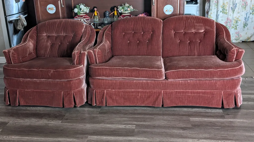 Vintage Rose Velvet Sofa & Chair Set thumbnail
