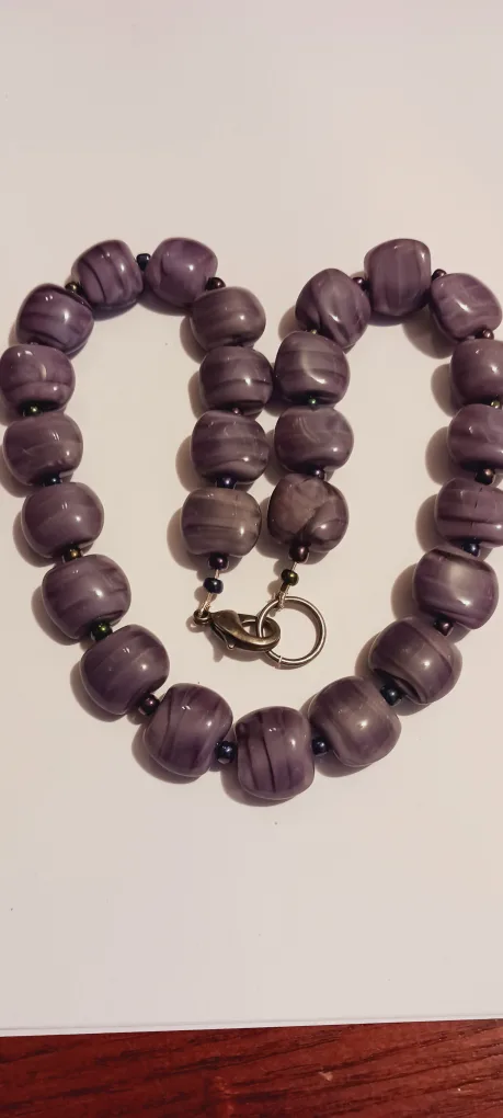 Handblown Purple Glass Beads & Freshwater Pearls Necklace thumbnail