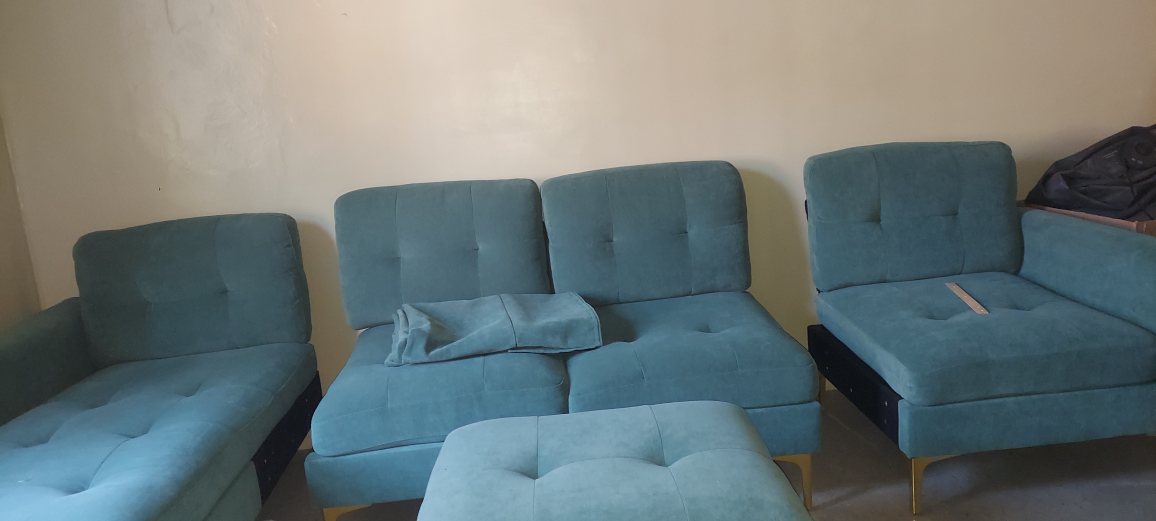 Teal Sectional Sofa with Ottoman - photo 2