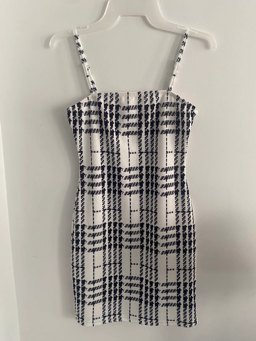 White & Black Plaid Mini Dress thumbnail