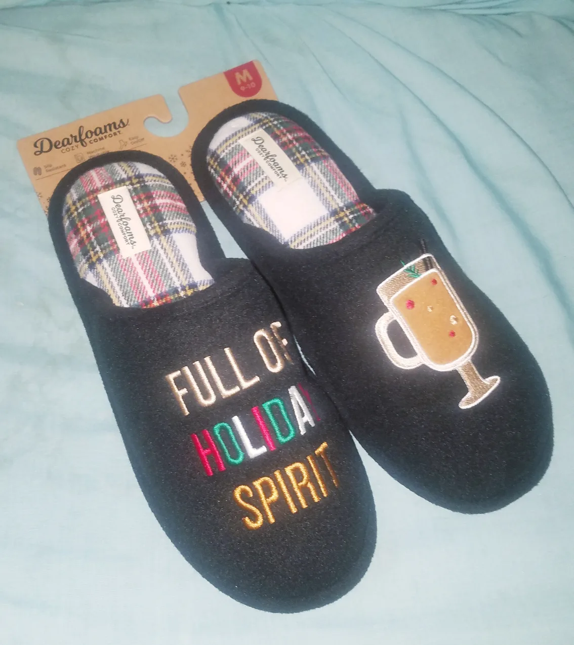 Black Mens Dearfoams  Slippers Scuffs House Shoes Size M image indicator(2)