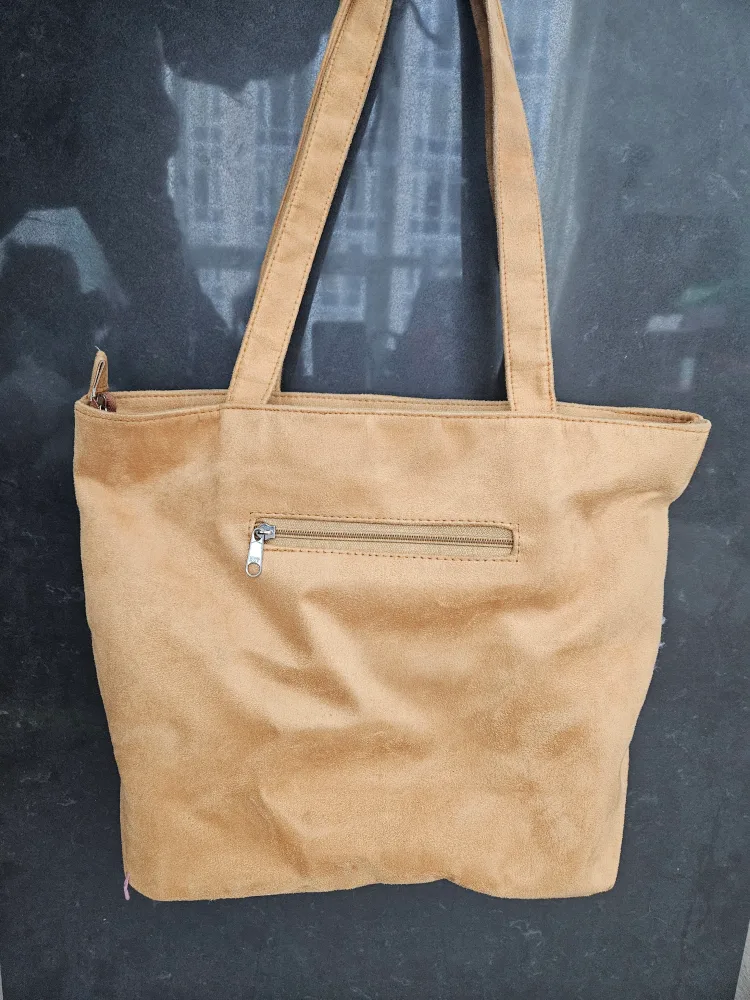 Tan Tote Bag with Floral Embroidery image indicator(2)